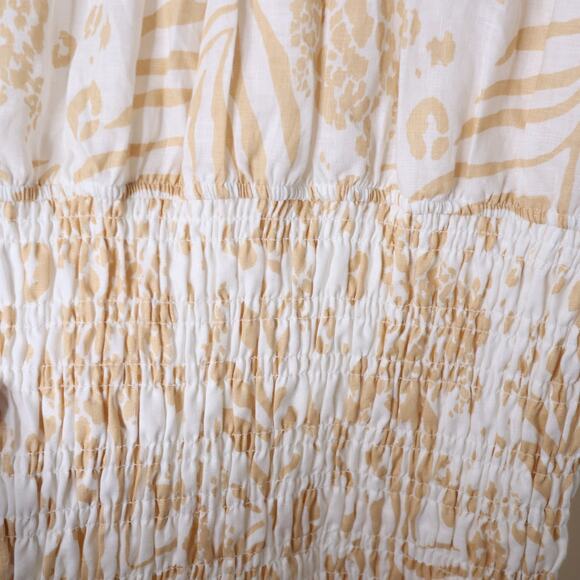 SABO LUXE Camari Linen Dress Smocked Patterned Ruffle Hem White Beige Women's L - Picture 7 of 13